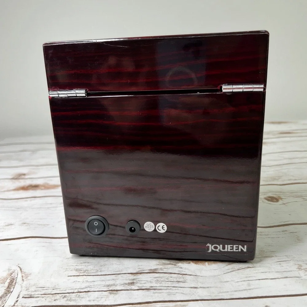 JQUEEN Double Watch Winder Mahogany Wood Automatic Rotator Brown 2-Slot Box